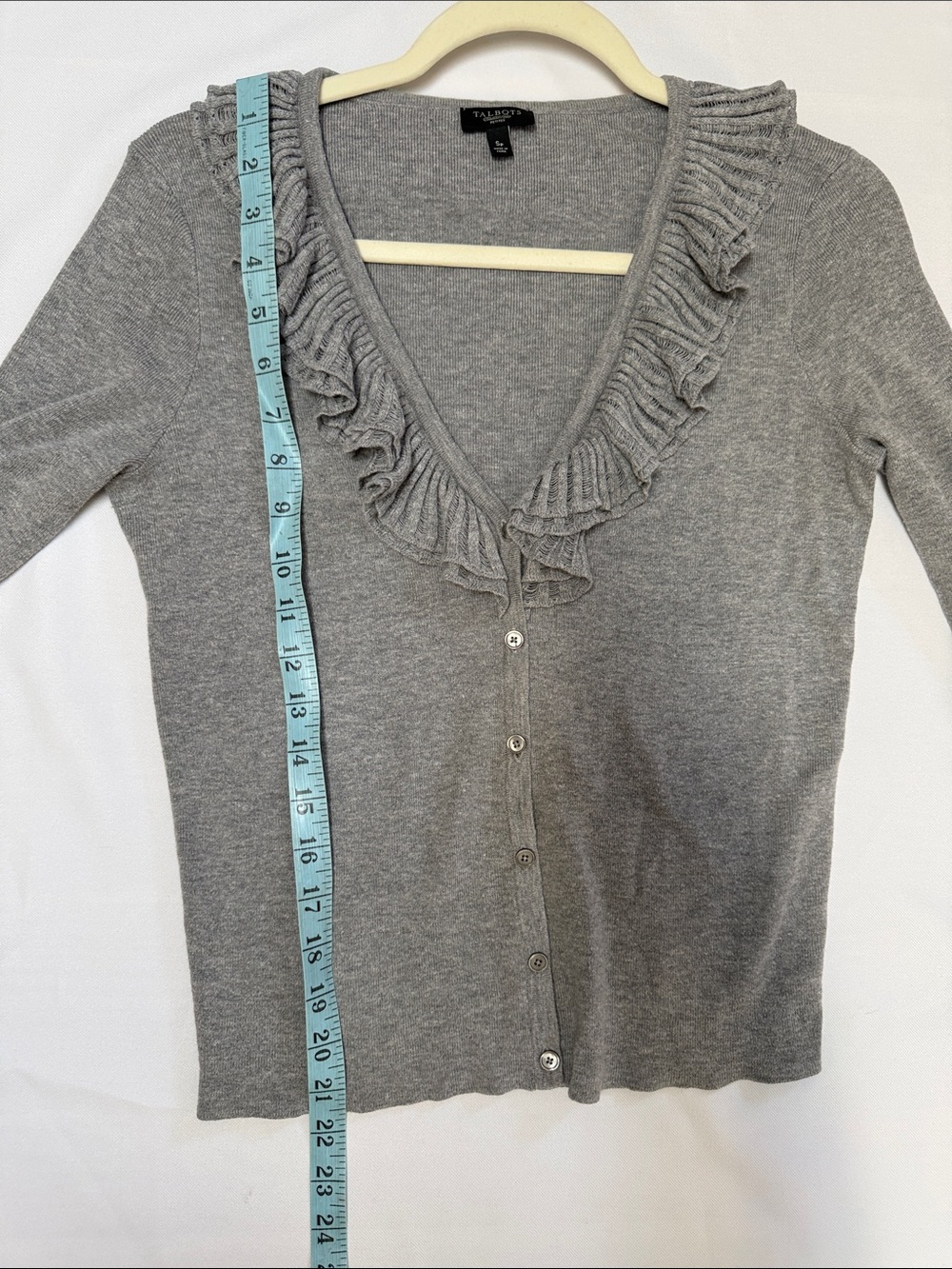Talbots Gray Ruffle V-Neck Cardigan - Picture 6 of 12